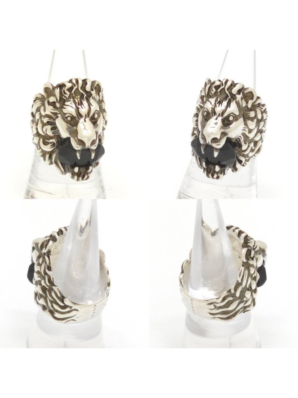 Gucci Crystal Lion Head Ring Black Aging Finish Metal
